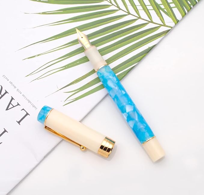 JINHAO 100 Fountain Pen with Ink Converter (Medium Nib 0.7mm, Sky Blue-B)