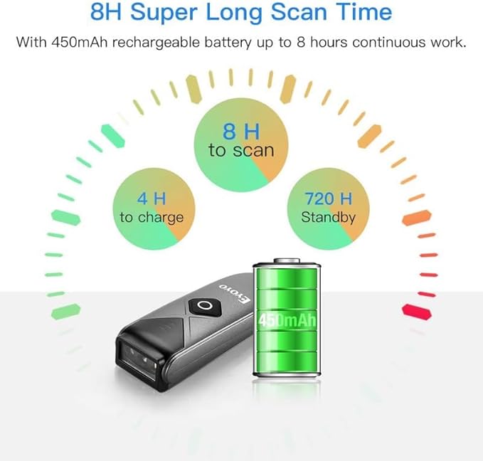 2-Pack Eyoyo Mini QR 2D&1D Bluetooth Barcode Scanner Portable Wireless Barcode Reader with USB Wired/Bluetooth/ 2.4G Wireless Connection for Phone, Android, Tablet, Laptops