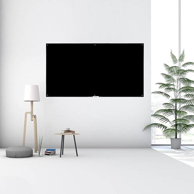 72" x 40" Black Glass Whiteboard | Frameless Magnetic Dry Erase Board with Marker Tray | Premium Frosted Glass Surface - Wall Mounted for Office, Conference Room & Home