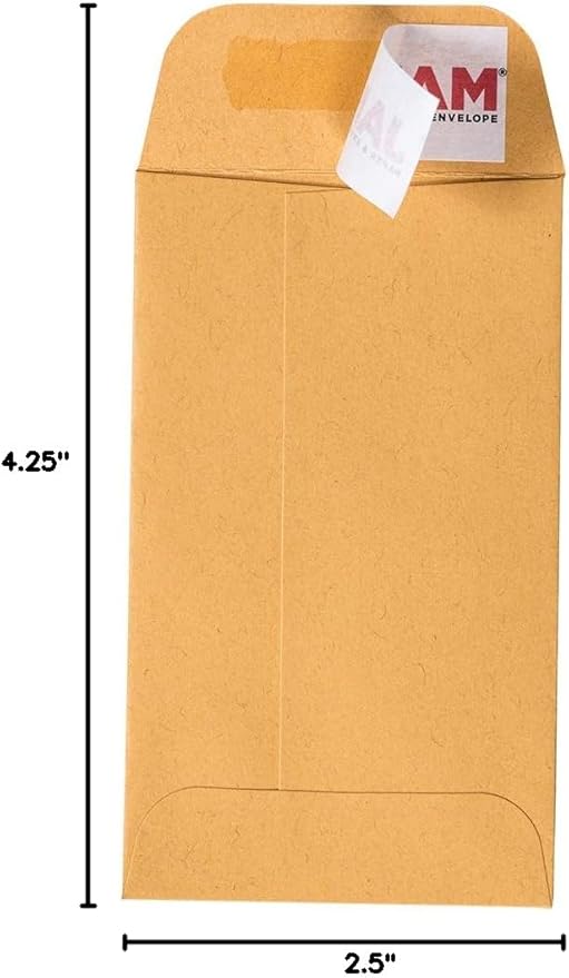 JAM PAPER #3 Coin Business Commercial Envelopes with Peel and Seal Closure - 2 1/2 x 4 1/4 - Brown Kraft Manila - 100/Pack