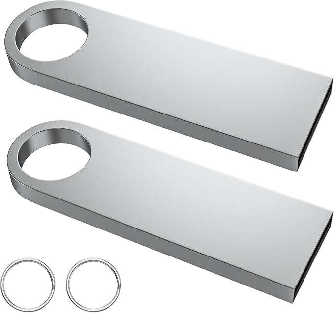ABLAZE 16GB Flash Drive 2 Pack, Metal USB 2.0 Thumb Drives with Keychains USB Stick Pendrive (Sliver)