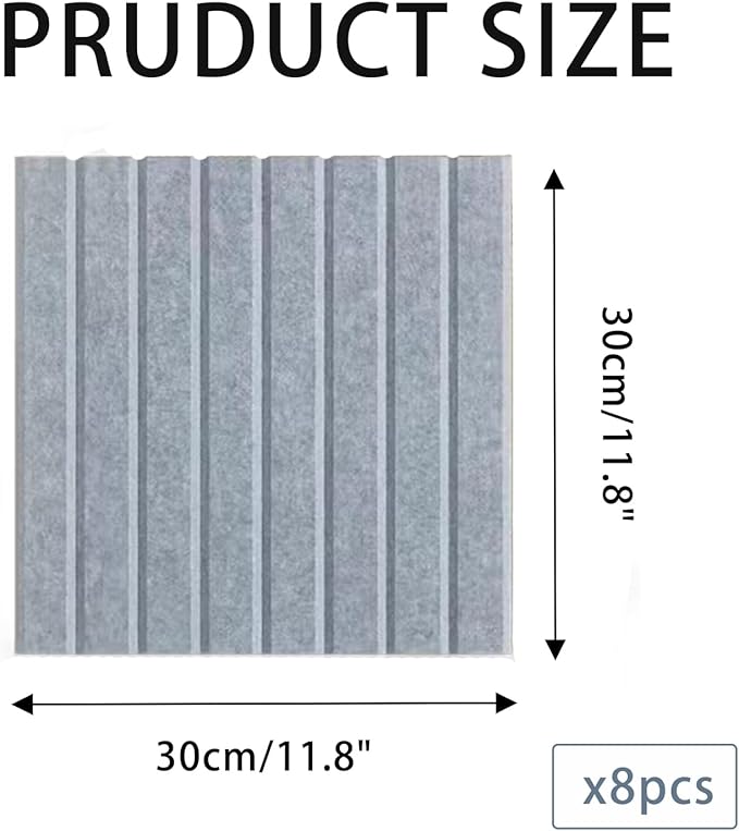 KEYIDE 8Pack 12"x12" Bulletin Boards for Walls, Push Pin Board for Office, Cork Board Alternative for Office, School Slat Wall Paneling (Grey)