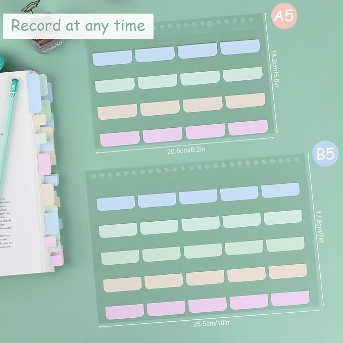 316 PCS Index Tabs, 10 Sheets, 3 Sizes Divider Tabs Stickers, Self Adhesive Book Tabs, Page Marker Bookmark, Writable Tab Flags