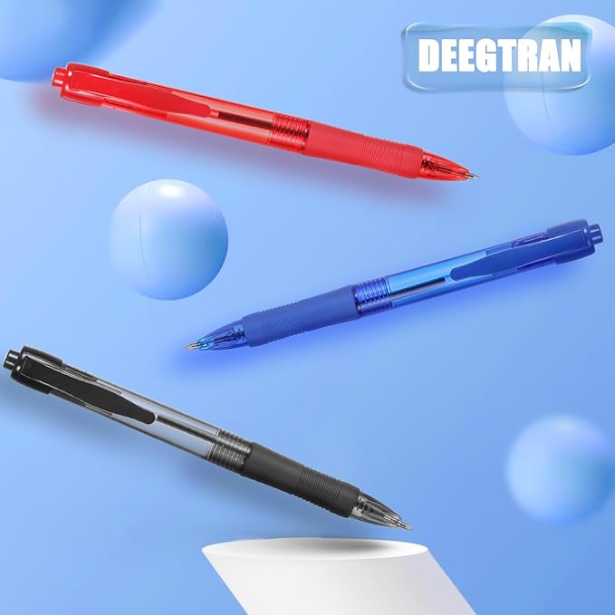 deegtran Pens Bulk, 50 Pack No Bleed Black Ink Click Pens with Soft Grip, Wholesale Retractable Ballpoint Pens for Office School, Medium Point Smooth 1.0MM