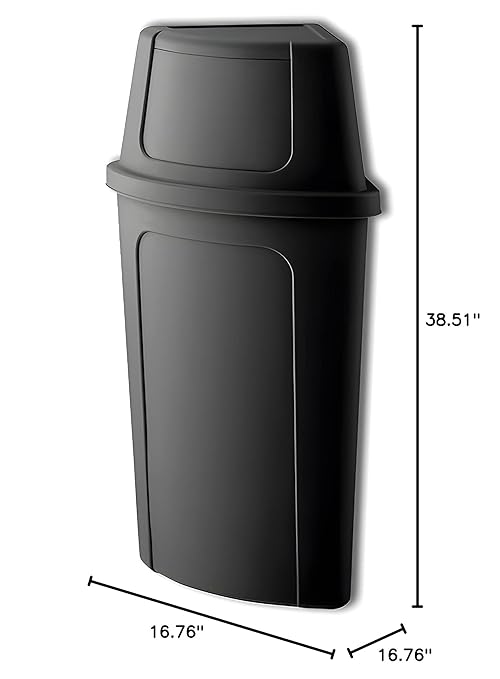 21 Gallon Black Plastic Recycling Bin with Push Door Lid, Commercial Durable Trash Can