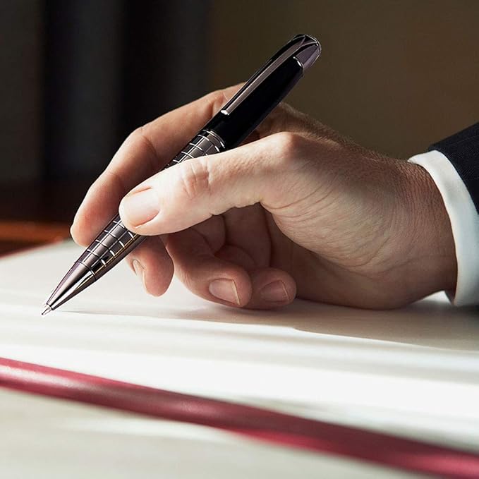 Obacle Ballpoint Pens Black Pens Medium Ball Point 1.0mm Smooth Writing Grip Metal Retractable Executive Business Office Fancy Nice Gift Pen for Men Women (Gun Black, 2 Pack 4 Refills)