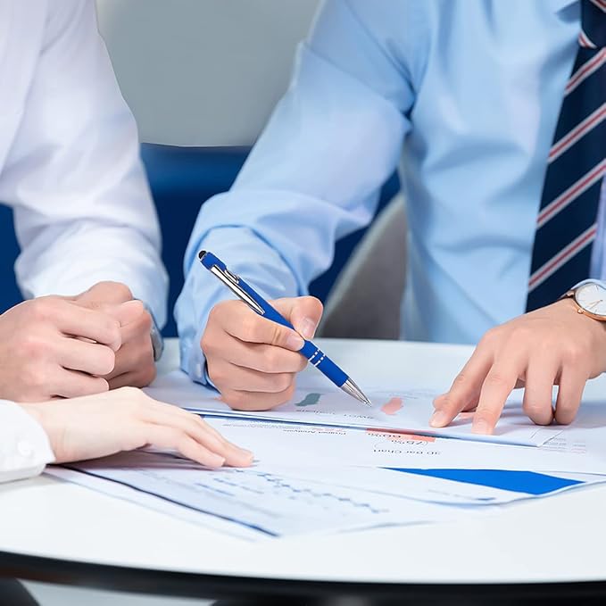 Ballpoint Pen with Stylus Tip, Soft Touch Click Metal Pen, 1.0mm Medium Point, Black Ink, 12 Count(Blue)