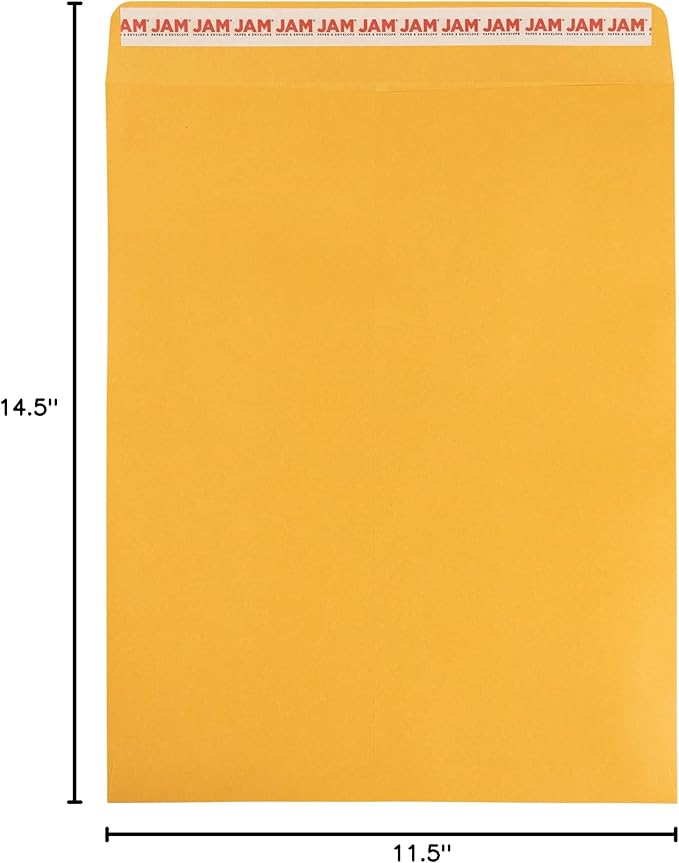 JAM PAPER 11 1/2 x 14 1/2 Open End Catalog Commercial Envelopes with Peel and Seal Closure - Brown Kraft Manila - 50/Pack