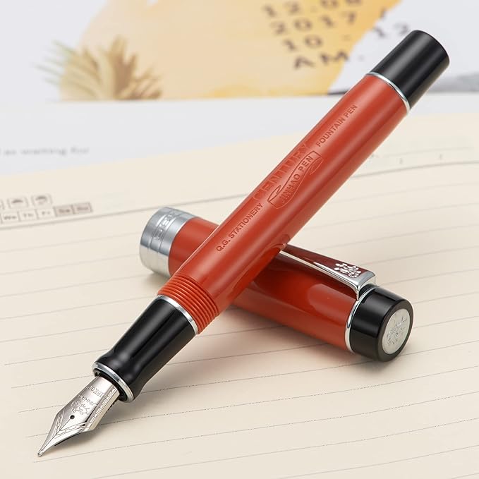 Jinhao 100 Fountain Pen Celluloid Classic Style, #6 Nib Smooth Writing Instrument with Refillable Converter and Pen Case Set