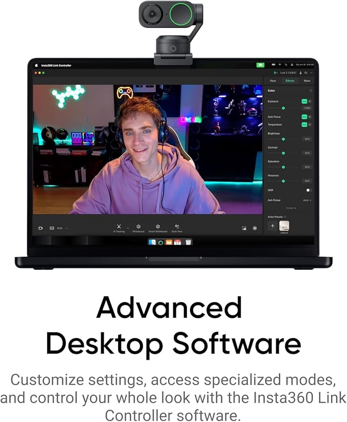 Insta360 Link 2 - PTZ 4K Webcam for PC/Mac, 1/2" Sensor, AI Tracking, HDR, AI Noise-Canceling Mic, Gesture Control for Streaming, Video Calls, Gaming, Works with Zoom, Teams, Twitch & More