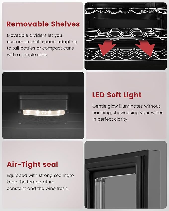 4.5 Cu.Ft Wine Cooler Refrigerator - 45 Bottle Wine Fridge with Glass Door for Beer Soda Water Drink, Small Wine Cellar Beverage Refrigerator for Bedroom Home Office Bar Dorm, Black