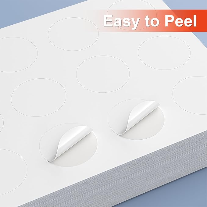 Methdic 2" Diameter High Visibility Printable Round Labels,Matte White,360 Customizable Blank Stickers