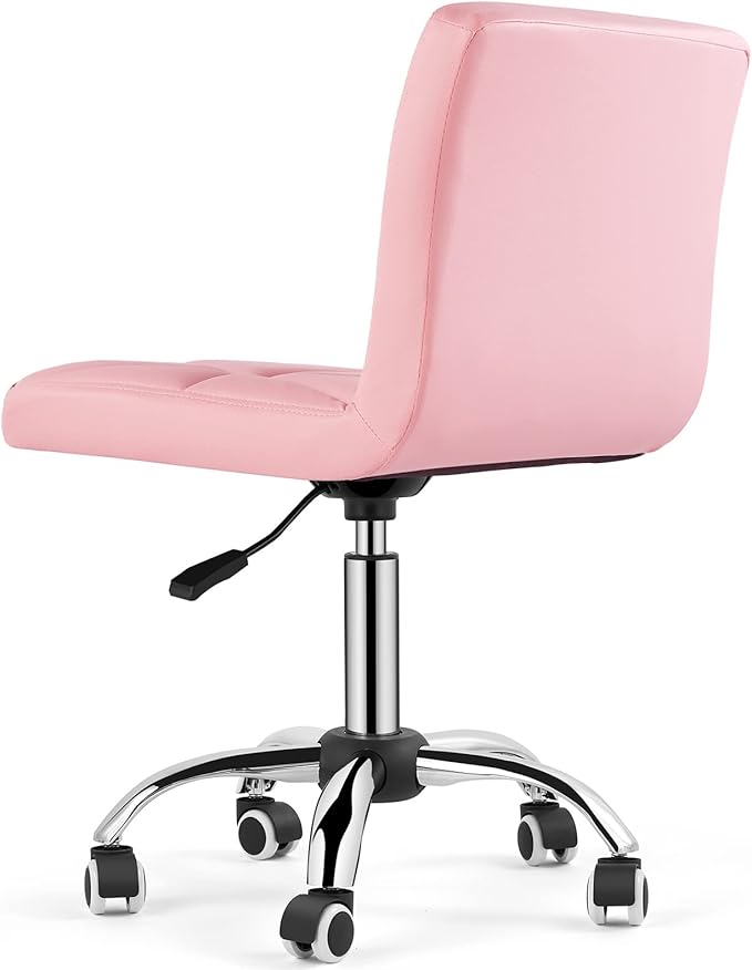 COSVALVE Armless Desk Chair, Mid Back Swivel Office Chair, Adjustable Task Chair with Rolling Wheels and Diamond Pattern, for Home Computer Barber, Pink