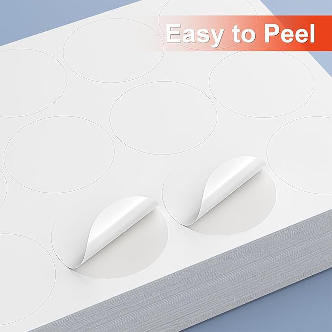 Methdic 2.5" Diameter High Visibility Printable Round Labels,Matte White,360 Customizable Blank Stickers