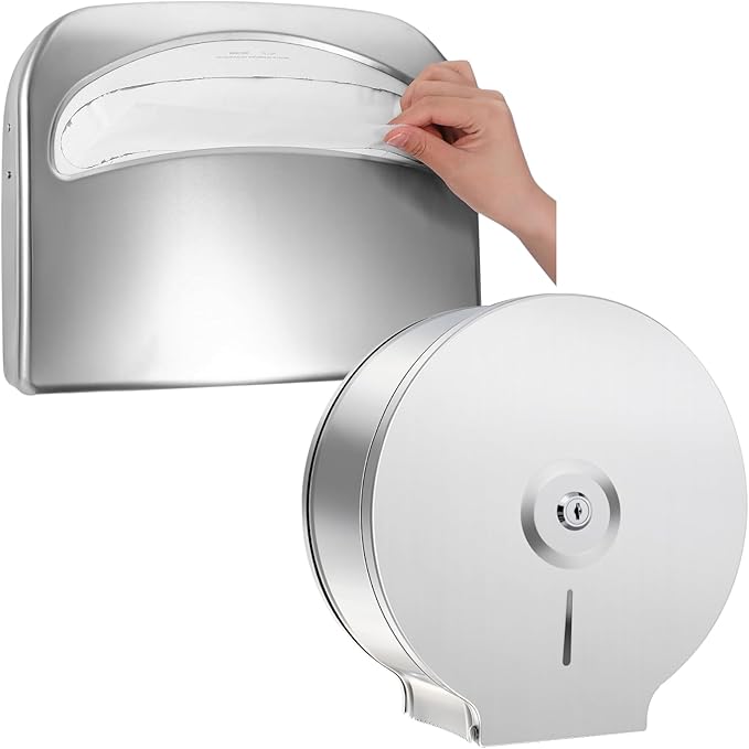 2 Pcs Commercial Sanitary Napkin Receptacle and Paper Towel Dispenser Set Include 1 Wall Mounted Tampon Holder and 1 Stainless Steel Paper Towel Holder (700 G,Style 4)