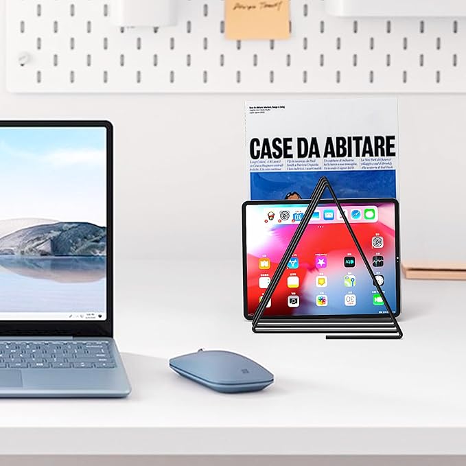 2 Pcs Triangle Desk File Organizer, 7 Slots Desktop Magazine Holder File Sorter,Metal Documents Rack Bookshelf Organizer for Office School Home, Black