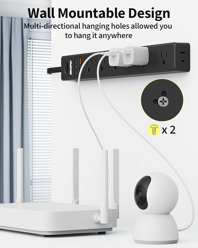 2 Pack Power Strip Surge Protector - 7 Outlets 4 USB Ports (2 USB C), 6 Ft Ultra Thin Flat Plug Extension Cord, 1875W/15A, 1700 Joules, Wall Mount for Home Office Dorm, Black