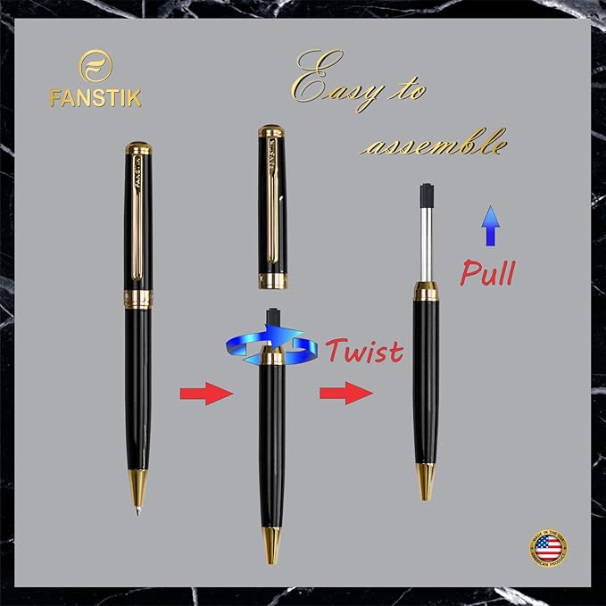 Black & Gold Luxury ballpoint Pen (Made In USA) fancy gift set for women, Real 24K Gold Plating, Professional executive pen gift set for men (Lux BallPoint Black-Gold)