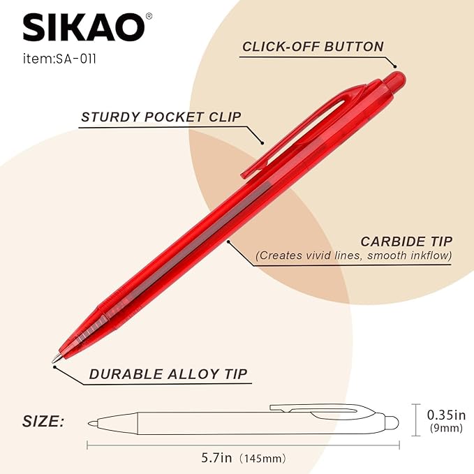 Red Pens Bluk | 30 Pack Durawrite Retractable Ballpoint Smooth Writing | Ball Point Click Pens Red Ink 1.0mm with Clear & Vivid Lines for Servers School Office Supplies, Lapiceros