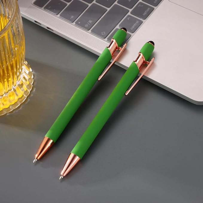 12 PCS 2 in 1 Stylus Ballpoint Pen with Stylus Tip, 1.0 mm Black Ink Metal Pen Stylus Pen for Touch Screens (Light Green)