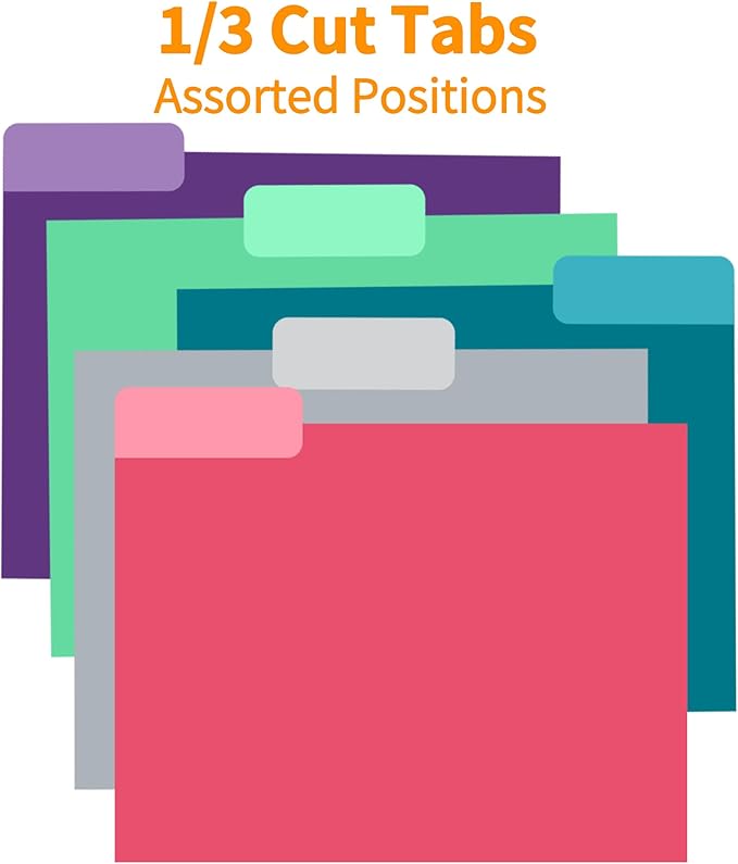 100 Packs Purple File Folder,1/3-Cut Tabs,File Folders Letter Size,8.5x11 File Folders for Office,School and Home,Organizer Documents
