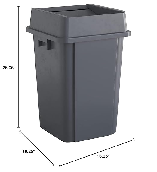 19 Gallon Grey Square Commercial Trash Can with Lid