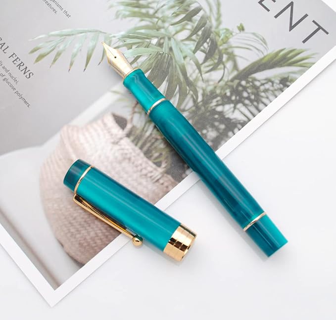 JINHAO 100 Fountain Pen with Ink Converter (Medium Nib 0.7mm, Peacock Blue)
