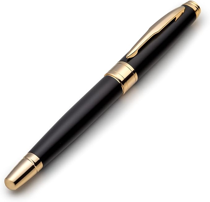 ZenZoi Luxury Pen For Men & Women W/Fine Tip Rollerball – Elegant Matte Black Executive Pen Gift Set W/Gold Trim, Quality Black Matte