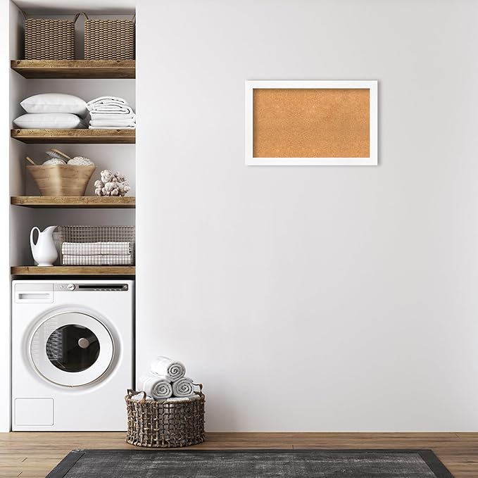 Amanti Art Natural Cork Board for Wall, 21x33 Vision Board with White Frame, Medium Corkboard Office Decor for Home Organization, Modern Corkboard Pinboard to Display Items for Home Organization in
