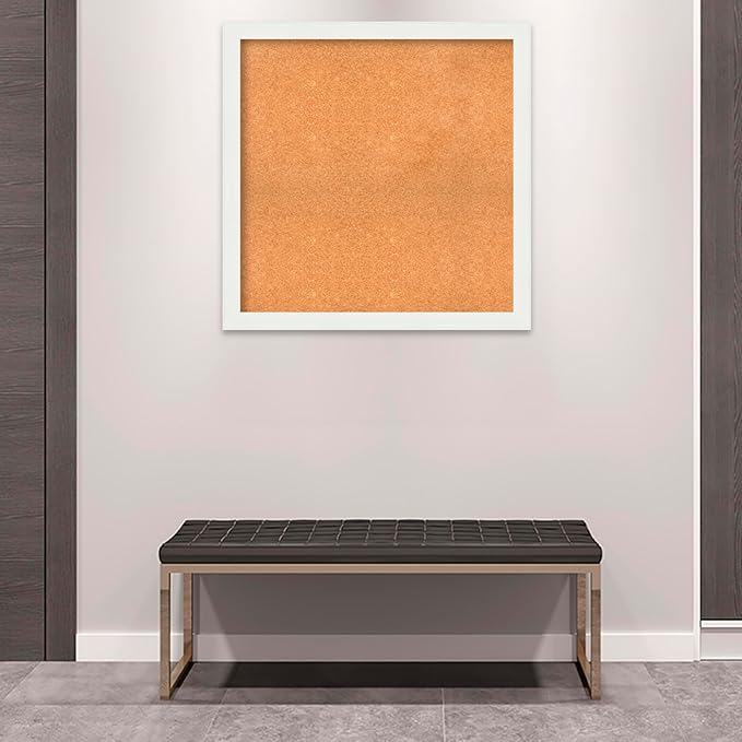 Amanti Art Natural Cork Board for Wall, 35x35 Vision Board with White Frame, Large Corkboard Office Decor for Home Organization, Casual Corkboard Pinboard to Display Items for Home Organization in