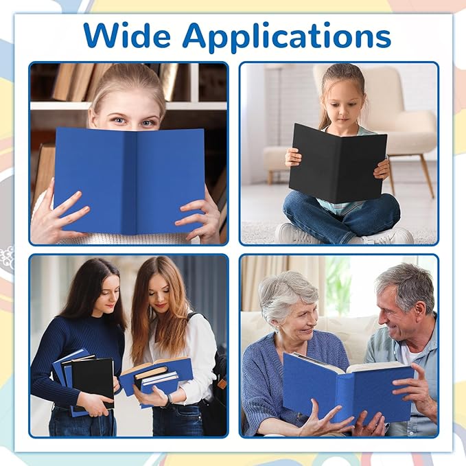 Jumbo Book Covers 12 Pack Reusable Fabric Book Cover Protective Book Covers 9 x 11 Inch Black and Blue Stretchable Book Sleeve Cover with Label Sticker for Most Hardcover Books Up to 10 x 12.5 Inch