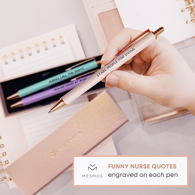 MESMOS 3pk Funny Nurse Pens for Nurses, Nurses Week Gifts, Funny Gifts for Women, Accessories for Work, Essentials, Fancy Pens for Women, Nursing Appreciation Graduation Gift