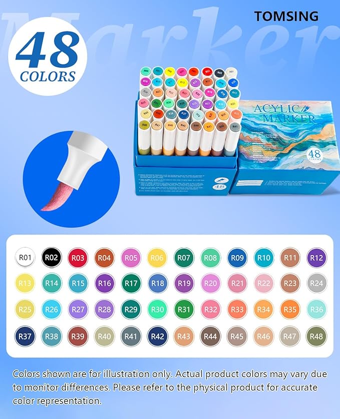 48 Colors Brush Markers Pens,Water-based Ink and Quick-Drying,Painting Supplies Perfect for Plastic Sheets Fabric Bags Ceramics Stone Pottery Wood and Handmade Crafts(48 Colors)