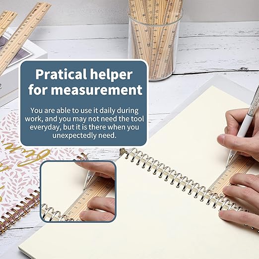 72 Pack Wooden Ruler 8 Inch Rulers Bulk Wood Measuring Ruler Office Ruler 2 Scale