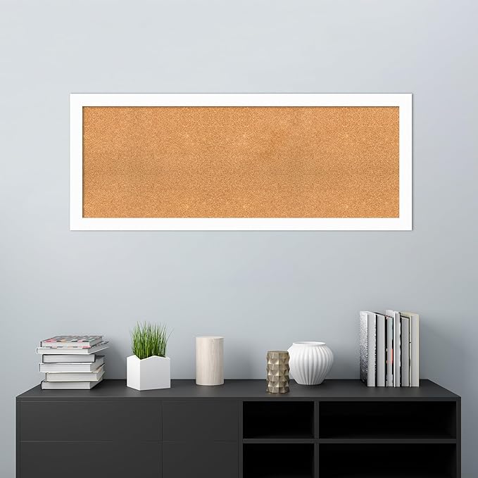 Amanti Art Natural Cork Board for Wall, 21x53 Vision Board with White Frame, Oversize Corkboard Office Decor for Home Organization, Casual Corkboard Pinboard to Display Items for Home Organization in