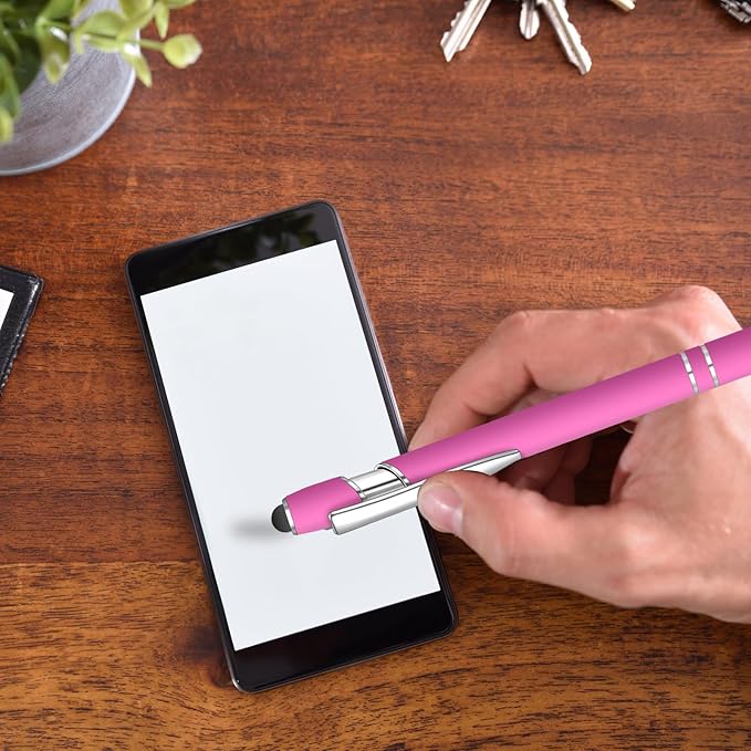 8 Pcs Blue Ink Ballpoint Pen with Stylus Tip 2 in 1 Stylus Ballpoint Pen Metal Pens Stylus Pen for Touch Screens School Office Coworkers (Rose Red)