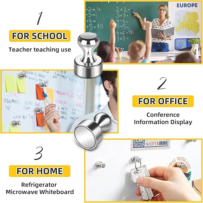 45 Pack Magnetic Push Pins - Whiteboard Magnets, Refrigerator Magnets, Small Push Pin Neodymium Magnets for Locker, Map, Kitchen, Office, School