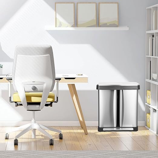 16 Gallon Dual Trash Can, 2 X 30 L Stainless Steel Two Compartment Garbage Can with Soft-Close Lid, Recycle Bin with 2 Removable Inner Buckets and Foot Pedal for Kitchen Home Office