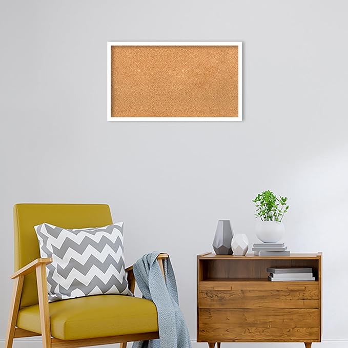 Amanti Art Natural Cork Board for Wall, 17x29 Vision Board with White Frame, Medium Corkboard Office Decor for Home Organization, Modern Corkboard Pinboard to Display Items for Home Organization in
