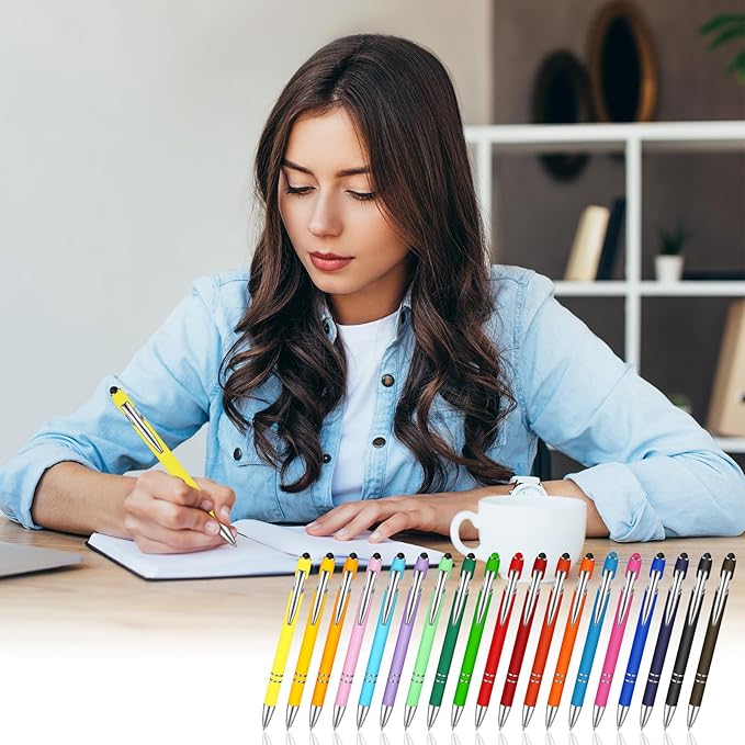 Zonon 38 Pieces Rubberized Ballpoint Pen with Stylus Tip Stylish Metal Pen Capacitive Styli with Soft Rubberized Grip, Black Ink for Most Devices(Assorted Colors)