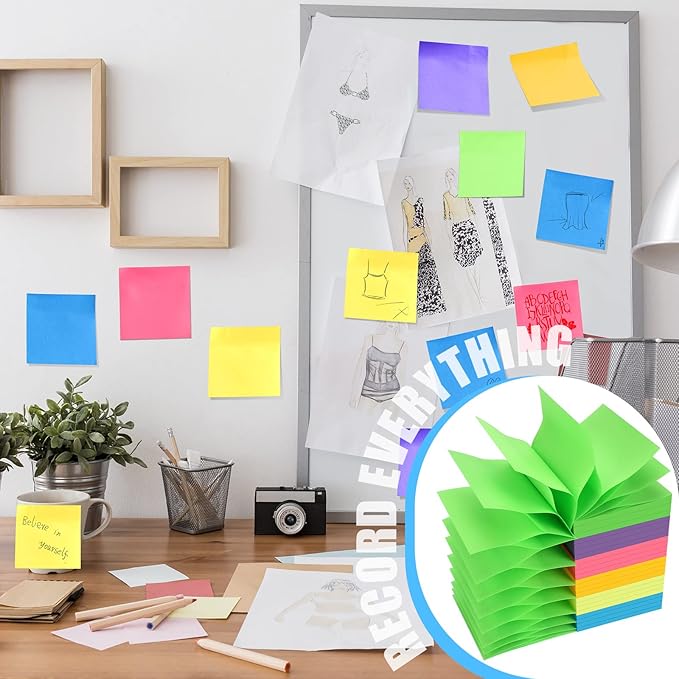 24 Pack Pop Up Sticky Notes 3 x 3 Refills 1200 Sheets Colored Sticky Notes Self Adhesive Memo Pads for Home Office Supplies(Dark Color, Classic)