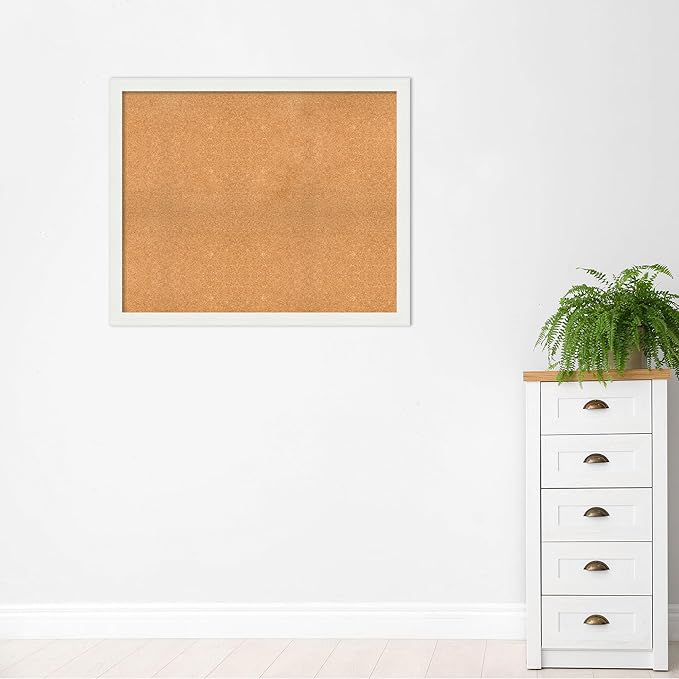 Amanti Art Natural Cork Board for Wall, 37x45 Vision Board with White Frame, Oversize Corkboard Office Decor for Home Organization, Casual Corkboard Pinboard to Display Items for Home Organization in