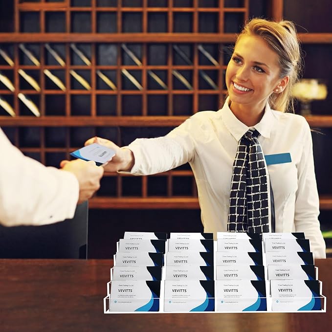 20 Slots Acrylic Business Card Holder for Desk Business Card Stand Clear Plastic Multiple Cards Display Stand Rack for Office Supplies Home School Brochure File Table Recipe