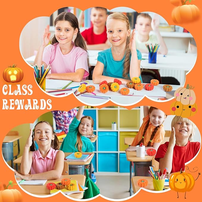 44Pcs 3D Pumpkin Erasers Bulk, Halloween Fall Mini Erasers for Student Classroom Prizes, Game Reward,Treasure Box,Trick or Treats, Goody Bag Filler,Party Favors (44PCS)