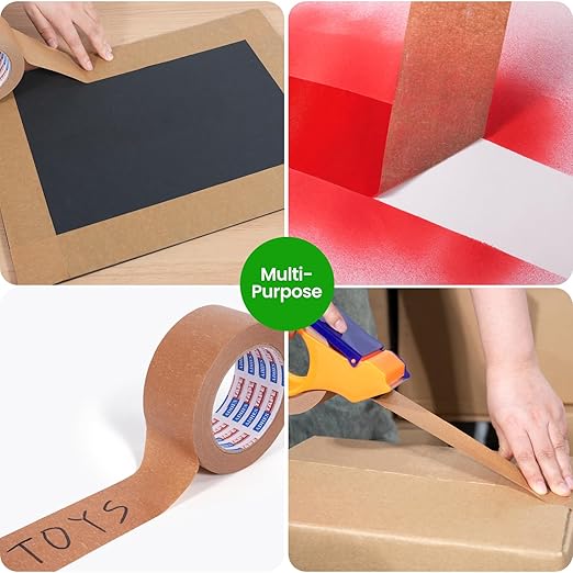 ADHES Heavy Duty Kraft Paper Tape Eco Friendly Packing Tape Writable Non-Coated Surface for Masking, Sealing, and Packaging Use,2” x 43 Yards,72Rolls