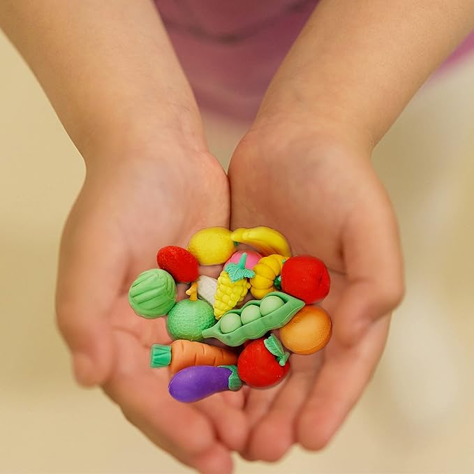 72 Pcs Assorted Fruit Pencil Erasers Toy Set, Mini Vegetable Puzzle Erasers Bulk, 3D Come Apart Gift for Kids Reward Party Favors (Fruit and Vegetable)