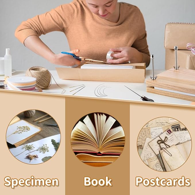 JUPEAN Book Binding Kits, Book Press, 7.9”x11.6”, Books Making Kit Bookbinding Supplies with Wooden Binding Press Books Cover Board Bone Folder Awl Bind Strap for DIY