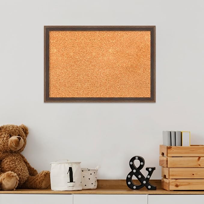 Amanti Art Natural Cork Board for Wall, 13x19 Vision Board with Brown Wood Frame, Small Corkboard Office Decor for Home Organization, Modern Corkboard Pinboard to Display Items for Home Organization