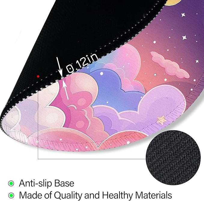 Kawaii Moon Cloud Star Sky Night Mouse Pad, Small Round Mouse Pads for Desk, Mini Travel Mousepad for Wireless Computer Laptop, Pastel Purple Lilac Violet Office Desk Accessories