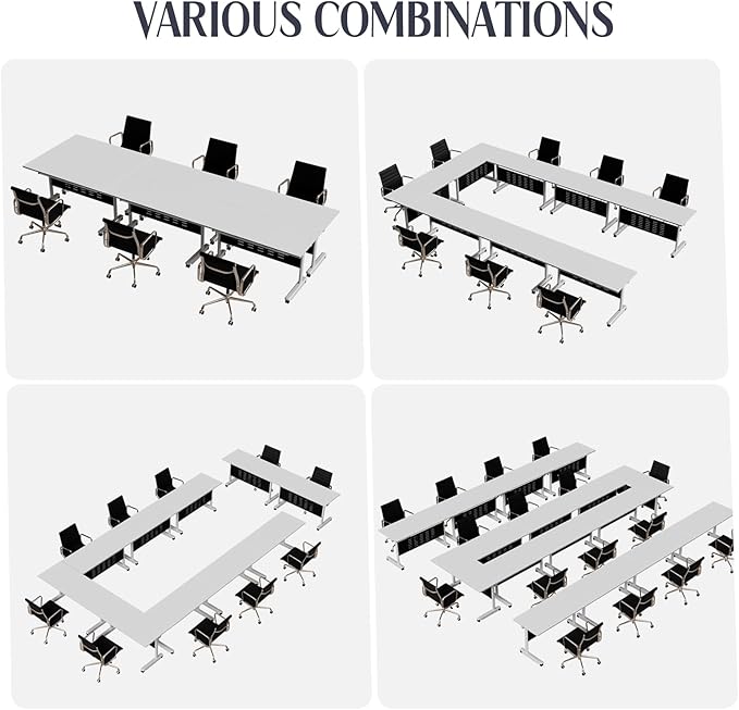 8Pack Conference Room Table, Folding Conference Table for Office Classroom, Mobile Training Tables with Casters Silent Wheels, Large Rectangular Convertible Modular Seminar Tables (L47.2in)